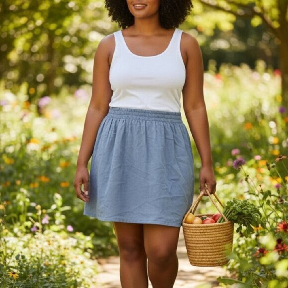 Torrid Denim Blue Gray A-line Skirt Pull on elastic waist  Women’s Plus Size‎ 0